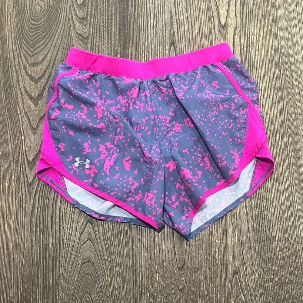 Under Armour UA Fly By 2.0 Printed Running Shorts Elastic Waist Pink Size S